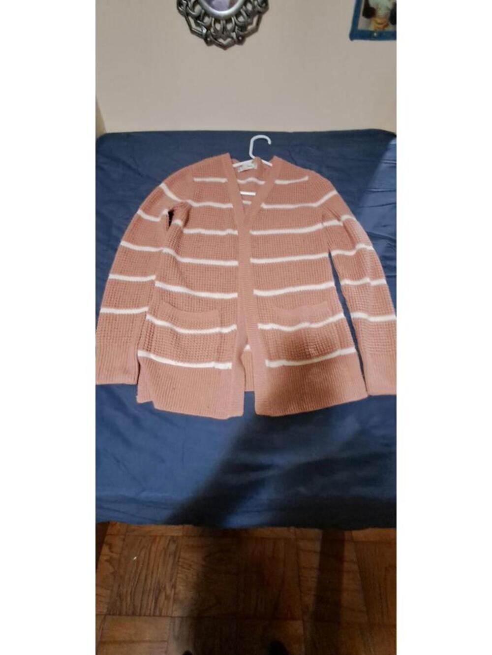 Moondance Women's Size Small Pink and White‎ Cardigan Sweater Pockets